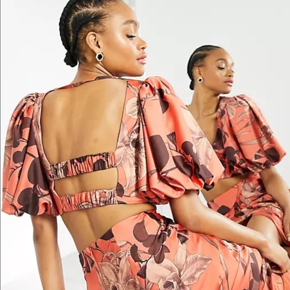 asos editin corset bodice crop top in cinnamin orchird print - Picture 4 of 5